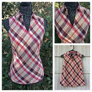 Karen Scott Beige and Red Plaid Sleeveless Top  - Size Petite Small